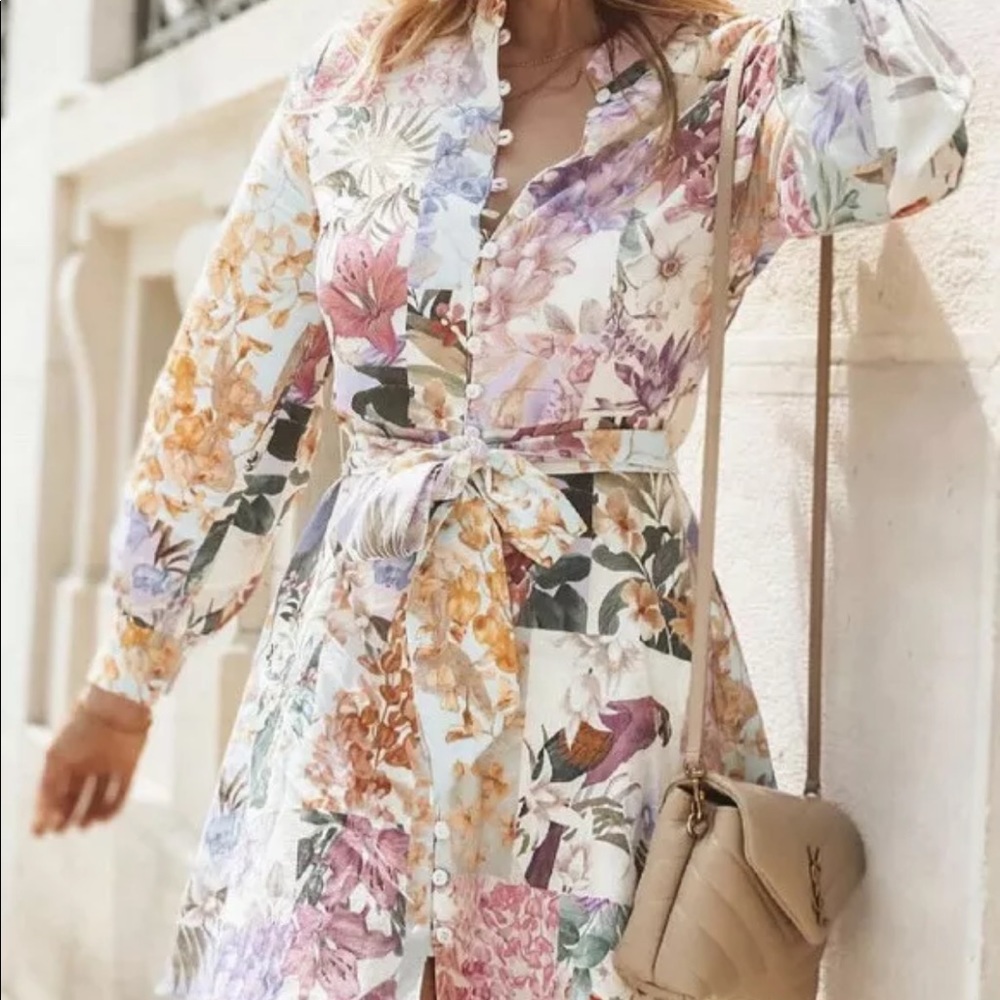 Zara multicolored print floral dress pink white - Picture 13 of 16
